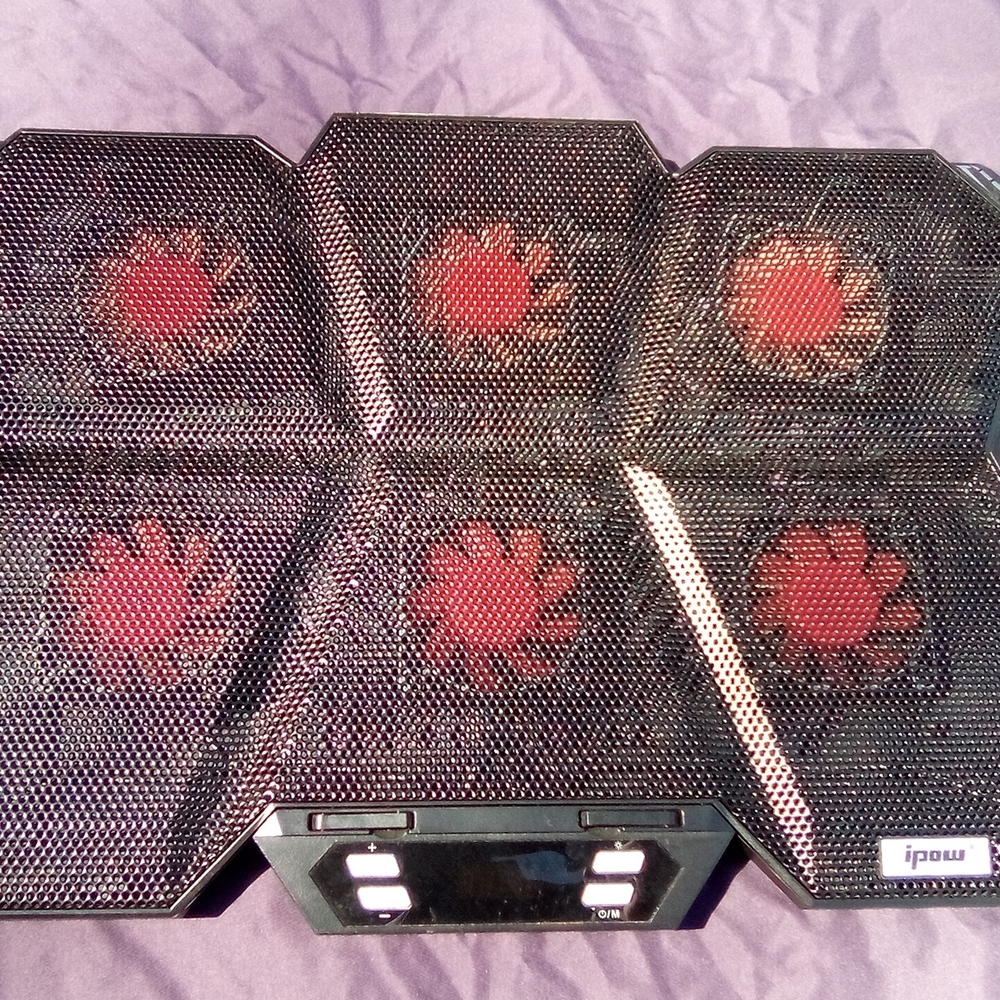 Black Laptop Cooling Pad with Red Fans and Dual USB Controls